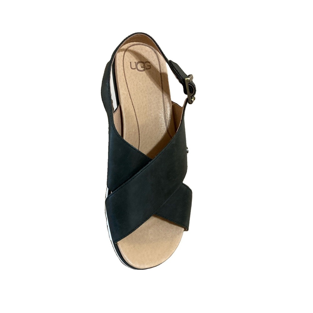 UGG Kamile Leather Sandals Women's Size 9 New Black Slingback Beach Vacation